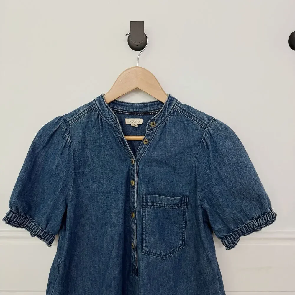 Women’s Anthropologie Pilcro Denim Popover Balloon Sleeve Blouse Top S - Picture 3 of 5